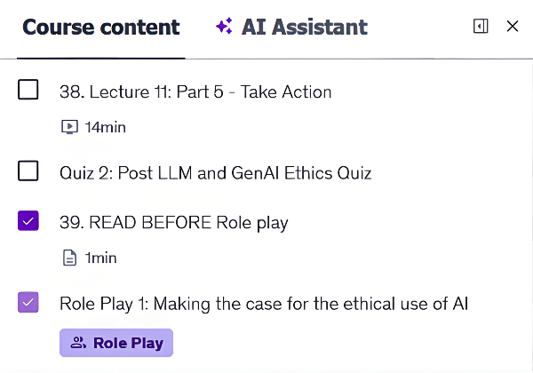 Udemy role play presentation in menu