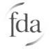 Stylised FDA lettering in white on a dark background, with distinctive script typography and a small underline swoosh below the text.